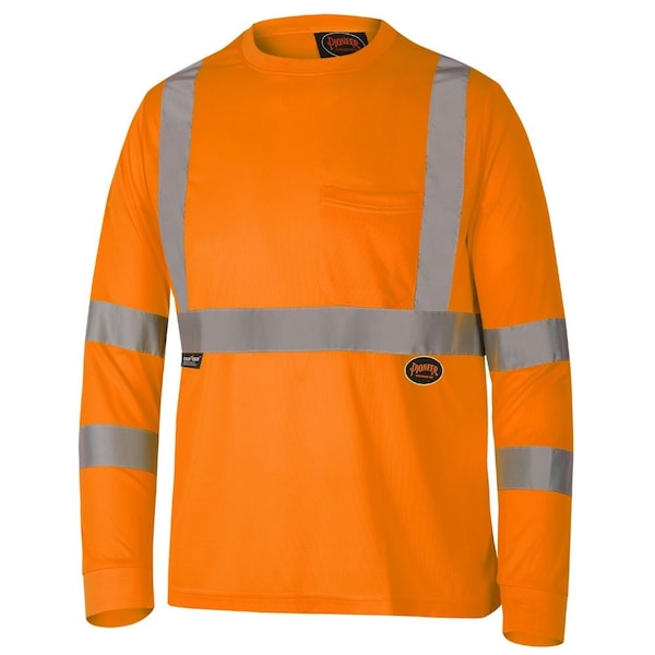 Pioneer Long Sleeve Shirt, Class 3, Moisture wicking birdseye polyester, Hi-Viz Orange, M V1054250U-M - main